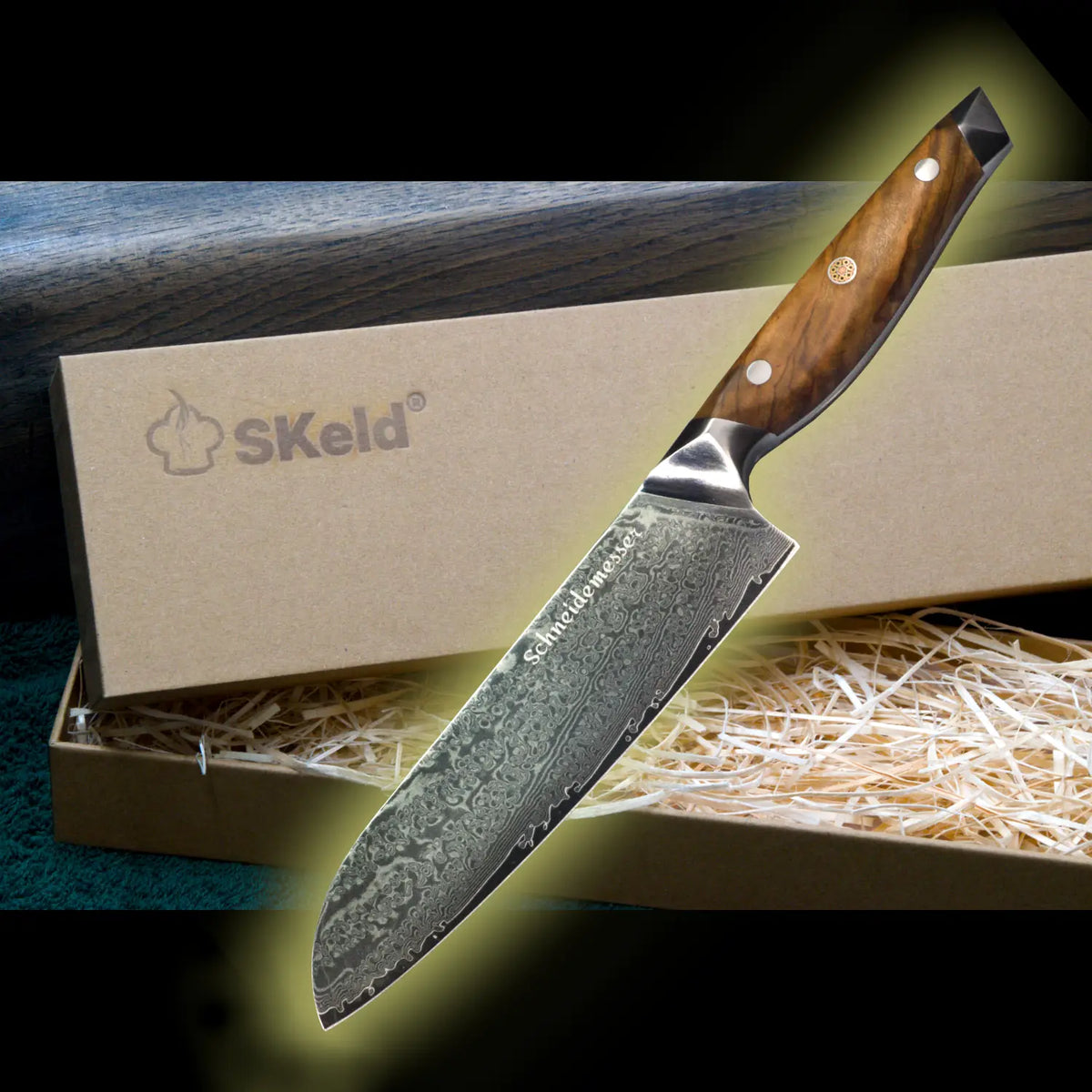 Damast Messerset 3-teilig nach Wahl – Olivenholz Griff | SKeld®