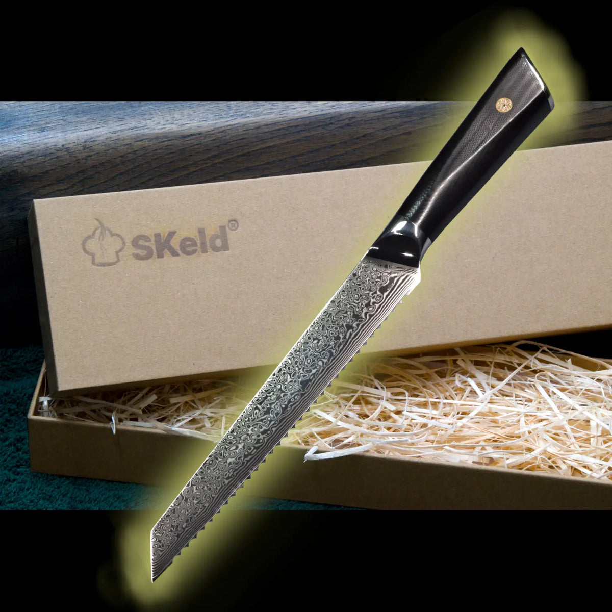 Damast Brotmesser 20 cm – G10 Schwarz | SKeld®
