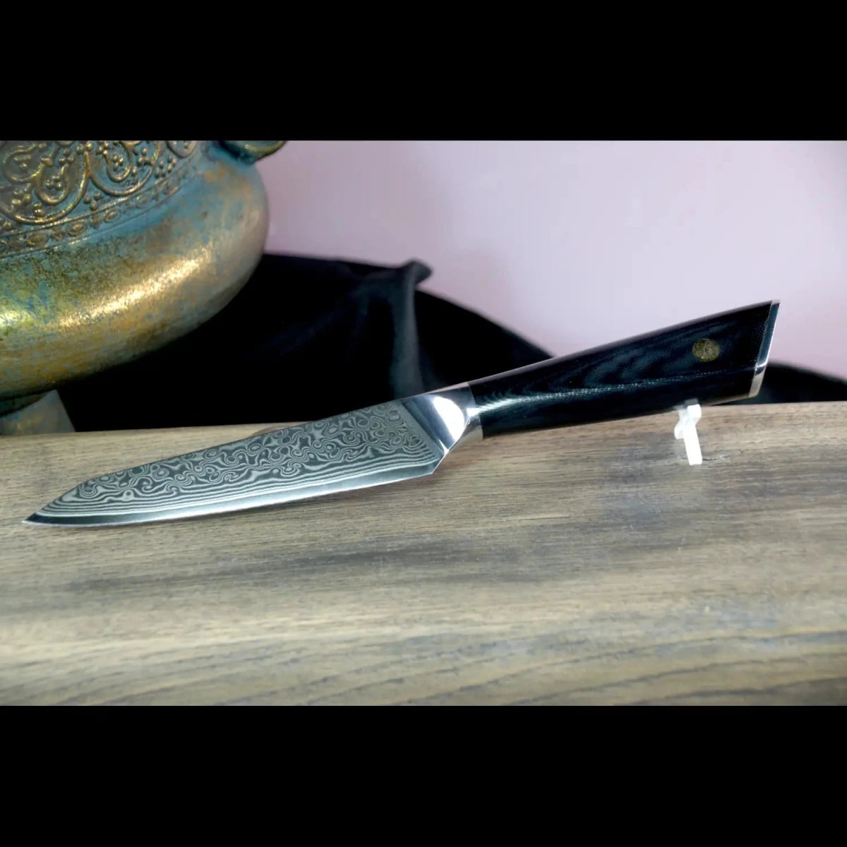 SKeld® Damast Allzweckmesser V2 Black Serie – kompakter Küchenhelfer mit schwarzem G10 - Griff
