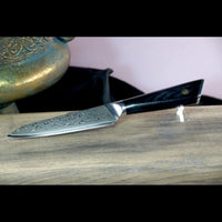 SKeld® Damast Allzweckmesser V2 Black Serie – kompakter Küchenhelfer mit schwarzem G10 - Griff