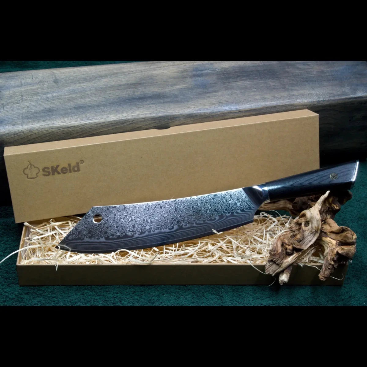 SKeld® Geschenkbox mit Holzwolle-Polsterung und Damastmesser