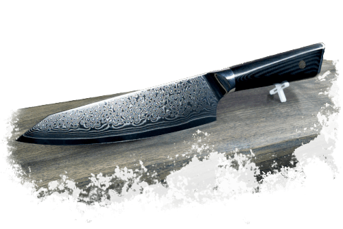 Kiritsukemesser aus VG10 Stahlkern mit 67 Lagen Damaststahl und schwarzem G10-Griff