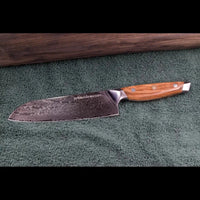 SKeld® Damast Santokumesser mit VG10 Kernstahl und Olivenholzgriff