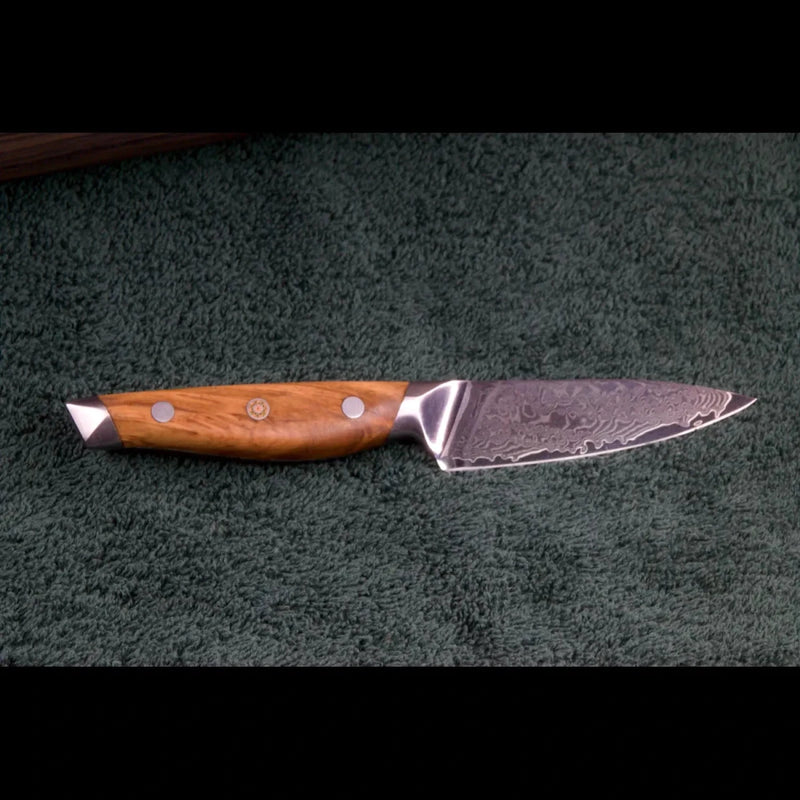 SKeld® Damast Gemüsemesser, 67 Lagen, V10 Stahlkern, Griff aus Olivenholz